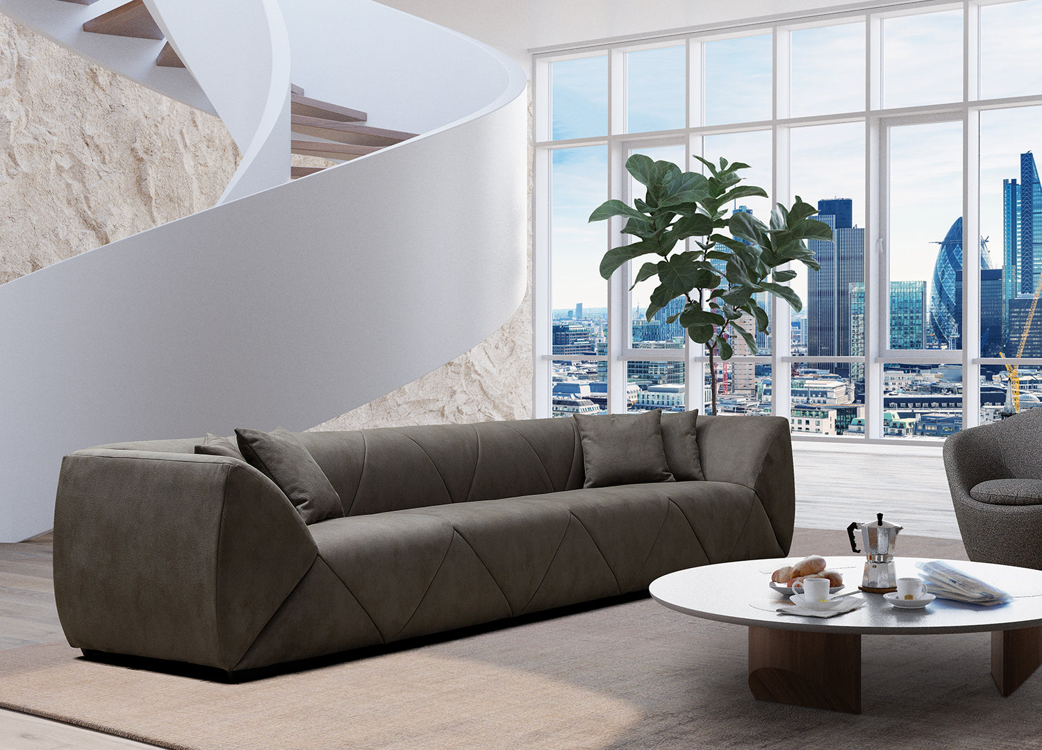 Kary 4 Seater Sofa Dark Grey Nubuck - Euro Living Furniture